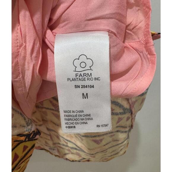 FARM Rio Banana Pitta Dress Women’s Medium – Pink Multi Linen Button Down Mini - Picture 7 of 8